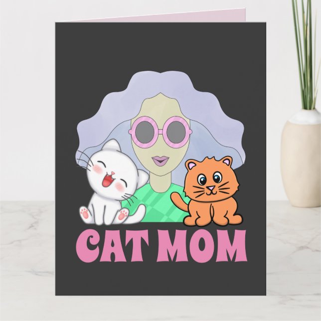 CAT MAMMA ART GIRL BIRTHDAY CARD LÄMPLIG 4-FRAMSTÄ KORT (Framsida)