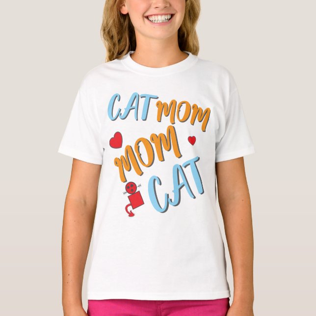Cat Mamma Cute Kattdjur med tillval för anpassning T Shirt (Framsida)