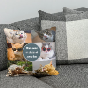 Cat Mamma Cute Modern Personlig Pet Photo Collage Kudde