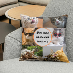 Cat Mamma Cute Modern Personlig Pet Photo Collage Kudde