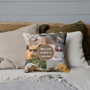 Cat Mamma Cute Modern Personlig Pet Photo Collage Kudde