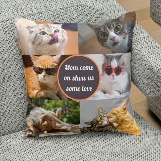 Cat Mamma Cute Modern Personlig Pet Photo Collage Kudde (Skapare uppladdad)
