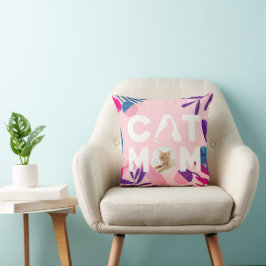 CAT MAMMA, ditt foto, Rosa Flowers & Löv Kudde