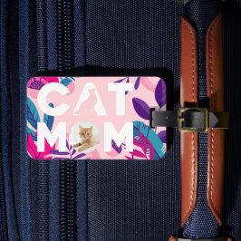 CAT MAMMA, ditt foto, Rosa Flowers & Löv Luggage Bagagebricka