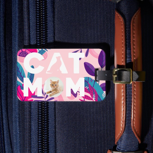 CAT MAMMA, ditt foto, Rosa Flowers & Löv Luggage Bagagebricka (Framsida Insitu 4)