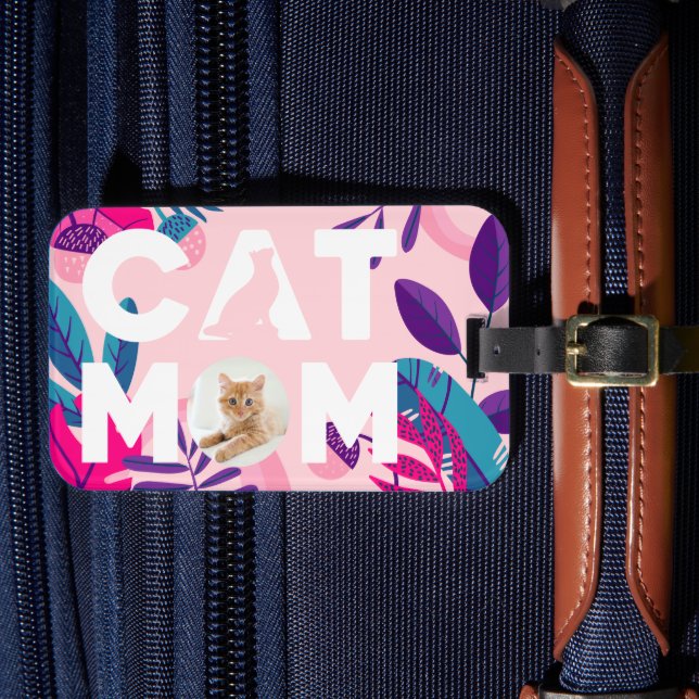CAT MAMMA, ditt foto, Rosa Flowers & Löv Luggage Bagagebricka (Framsida Insitu 4)