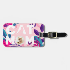 CAT MAMMA, ditt foto, Rosa Flowers & Löv Luggage Bagagebricka