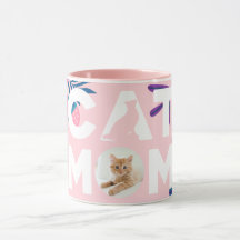 CAT MAMMA, ditt foto, Rosa Flowers & Löv Mugg