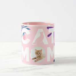 CAT MAMMA, ditt foto, Rosa Flowers & Löv Mugg