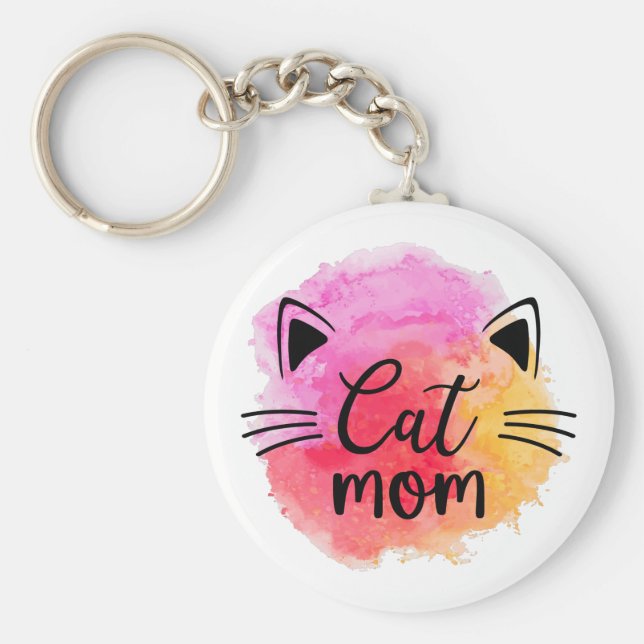 Cat mamma färglös söt katt ansikte nyckelring (Framsidan)