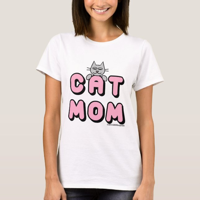 "CAT MAMMA" Fet Rosa Skriv ut T Shirt (Framsida)