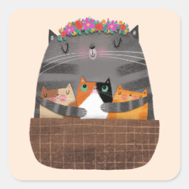 Cat Mamma Fyrkantigt Klistermärke