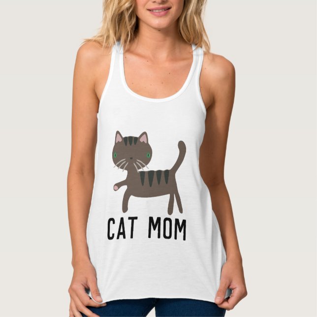 CAT MAMMA, GRÅTT CAT T-Shirts & Tanktop Linne Med Racerback (Framsida)