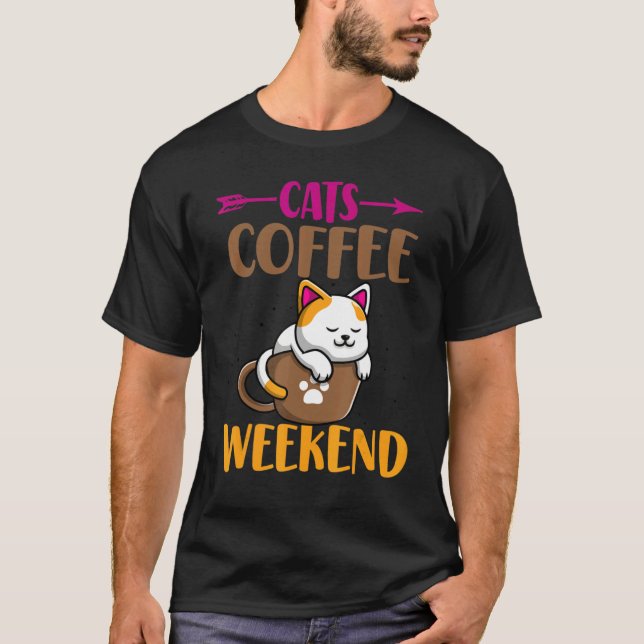 Cat Mamma Kaffeine Cat Cat Coffee Helg T Shirt (Framsida)