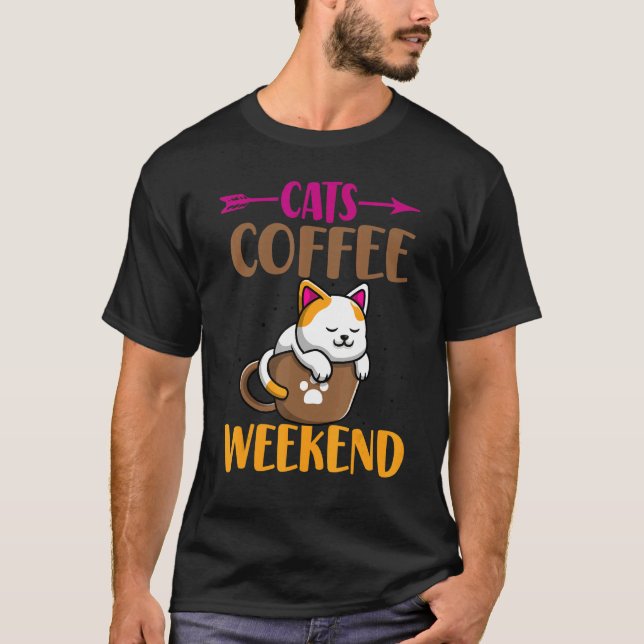 Cat Mamma Kaffeine Cat Cat Coffee Helg T Shirt (Framsida)