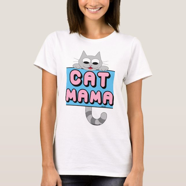 "CAT-MAMMA" Lejande Tecknad T-skjorta T Shirt (Framsida)
