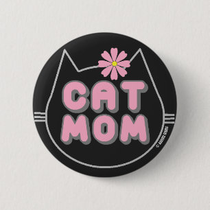 CAT MAMMA med knappen Rosa Flower Knapp