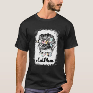 Cat Mamma Messy Bun Hair Tassar Yello Bandana Glas T Shirt