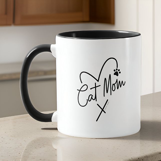 Cat Mamma Modern Playof Heart and Roligt Typograph Mugg (Skapare uppladdad)