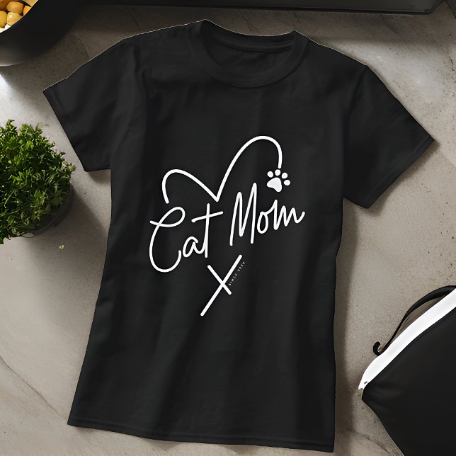 Cat Mamma Modern Playof Heart and Roligt Typograph T Shirt (Skapare uppladdad)