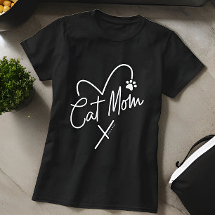 Cat Mamma Modern Playof Heart and Roligt Typograph T Shirt