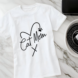 Cat Mamma Modern Playof Heart and Roligt Typograph T Shirt