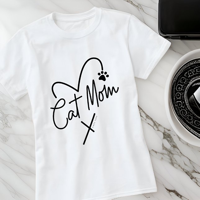 Cat Mamma Modern Playof Heart and Roligt Typograph T Shirt (Skapare uppladdad)