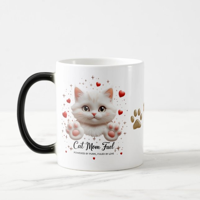 Cat Mamma Morphing Mugg - Cute White Kitten med hj (Vänster)