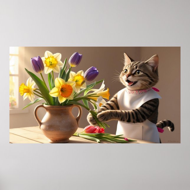 Cat Mamma ordnar blommor Poster (Framsidan)