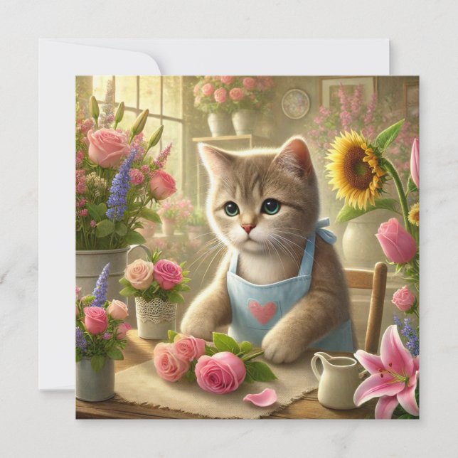 Cat Mamma ordnar Flowers Mors dag Julkort (Framsida)