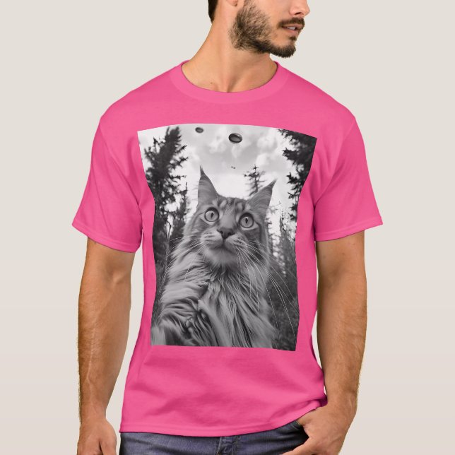 Cat Mamma Pappa - Funny Alien Selfie Maine Coon Uf T Shirt (Framsida)
