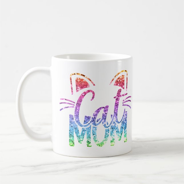 Cat Mamma Rainbow Glitter Kaffemugg (Vänster)