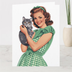 CAT MAMMA RETRO BIRTHDAY GREETING CARD KORT