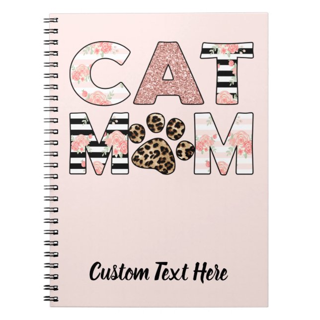 Cat Mamma Rosa Blommigt & Leopard Tass Anteckningsbok (Framsidan)