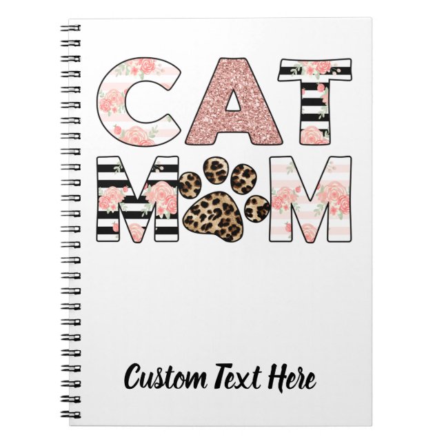 Cat Mamma Rosa Blommigt & Leopard Tass bärbar dato Anteckningsbok (Framsidan)