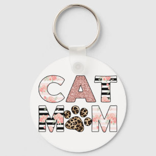 Cat Mamma Rosa Blommigt & Leopard Tass Nyckelring