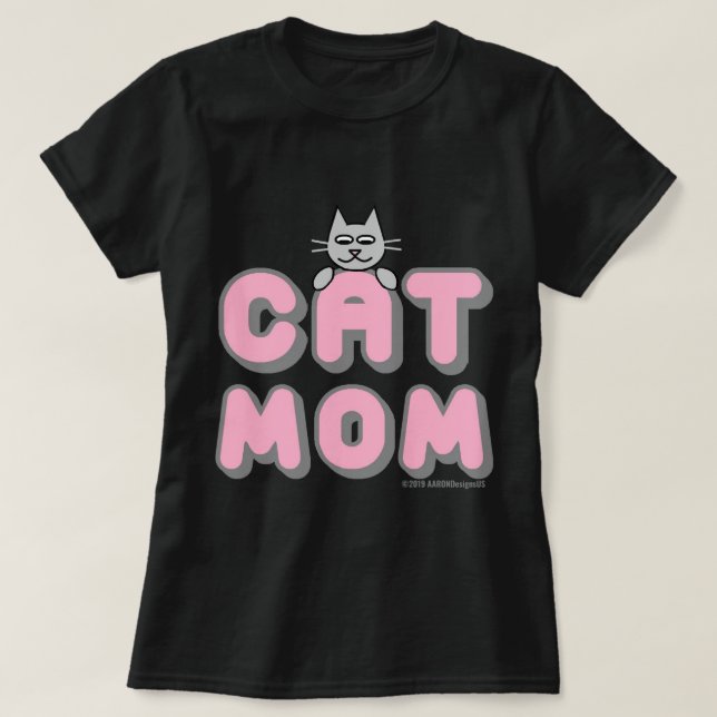 ’CAT MAMMA’ Rosa och svart T Shirt (Design framsida)