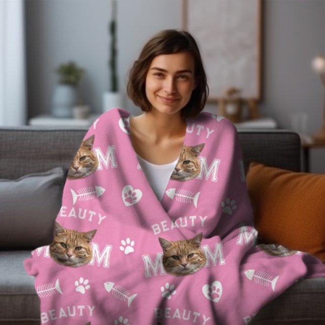 Cat Mamma Rosa Personlig Namn och Photo Repeat Fl Fleecefilt (Skapare uppladdad)