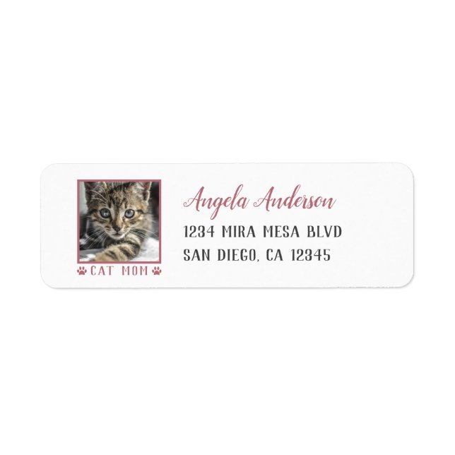 Cat Mamma Rosa Tass avtryck Pet Photo Returadress Returadress Etikett (Framsidan)
