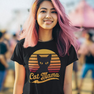 Cat Mamma Sunset Silhouette av svart katt T Shirt