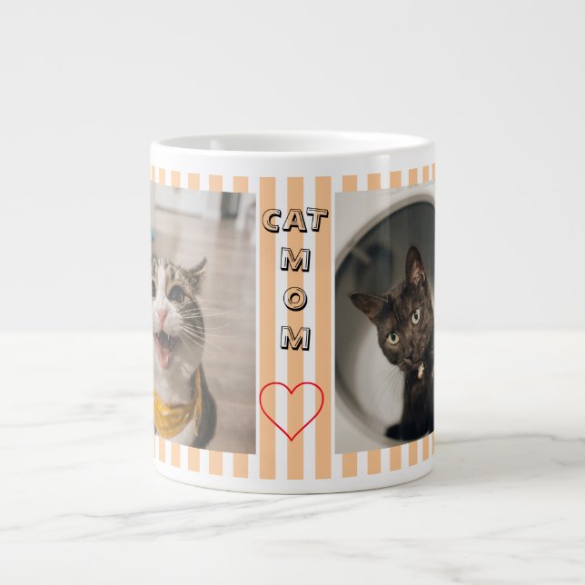 Cat mamma Två fotostrimlade pastellytor Jumbo Mugg (Framsidan)