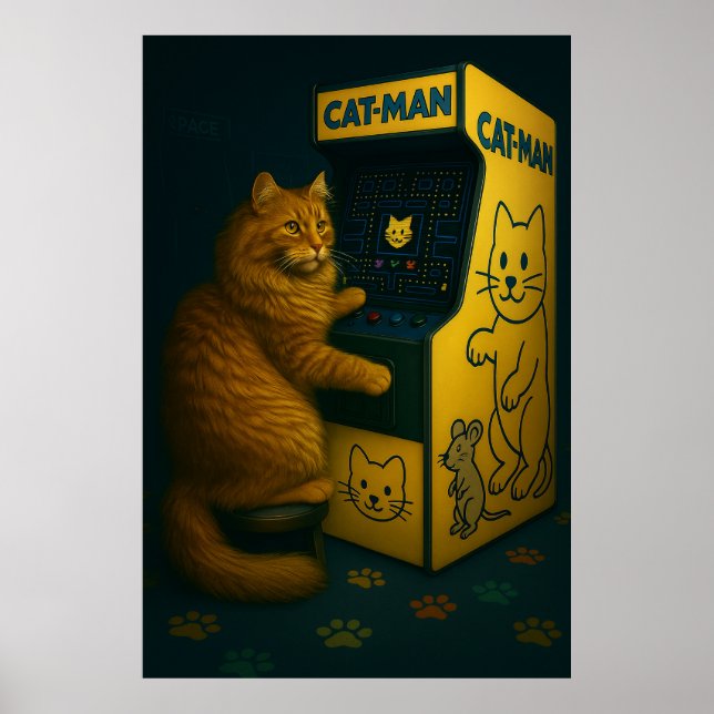 Cat-Man Arcade - Retro-Poster för spelkatter Poster (Framsidan)