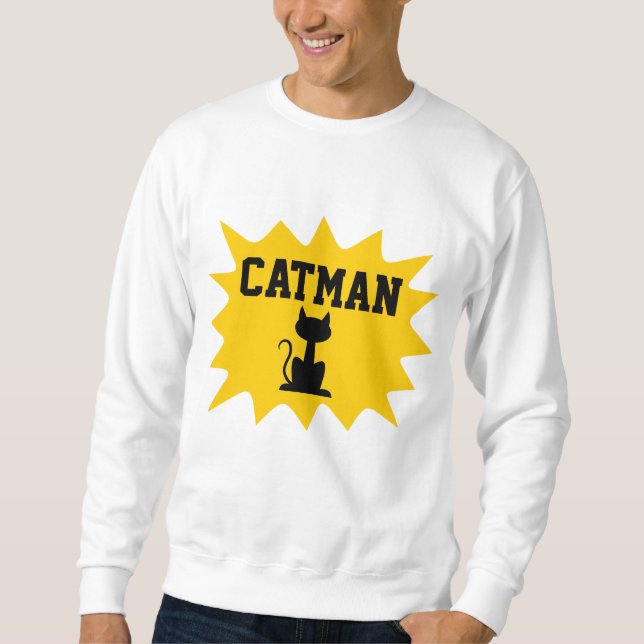 CAT MAN Funny Manar inscat T-Shirts Lång Ärmad Tröja (Framsida)
