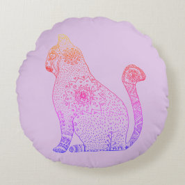Cat Mandala Art Round Cushion Rund Kudde