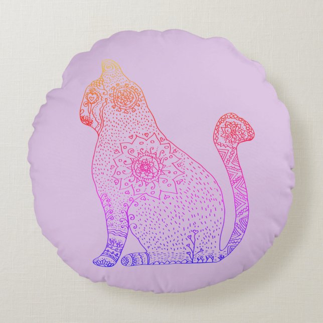 Cat Mandala Art Round Cushion Rund Kudde (Framsidan)