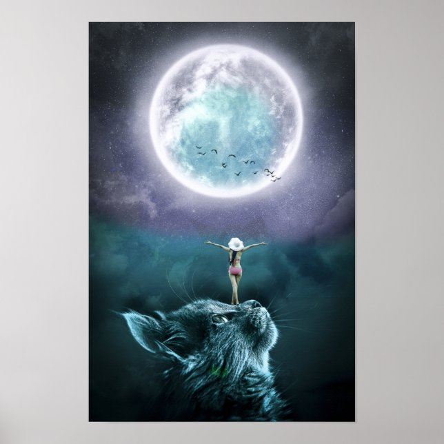 Cat Måne Fantasy Girl Poster (Framsidan)