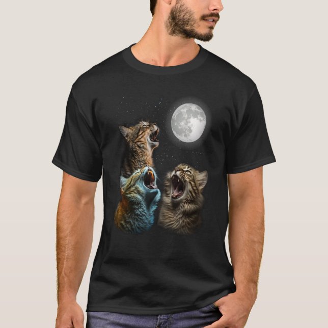 Cat Måne tre katter som köttas vid Måne Cats Howli T Shirt (Framsida)