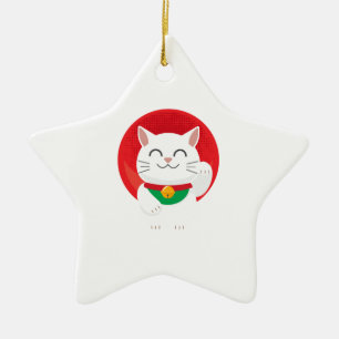 Cat Maneki Neko Japan Lucky Cat Funny Gift Idea Julgransprydnad Keramik
