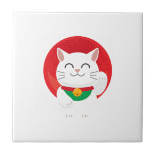 Cat Maneki Neko Japan Lucky Cat Funny Gift Idea Kakelplatta