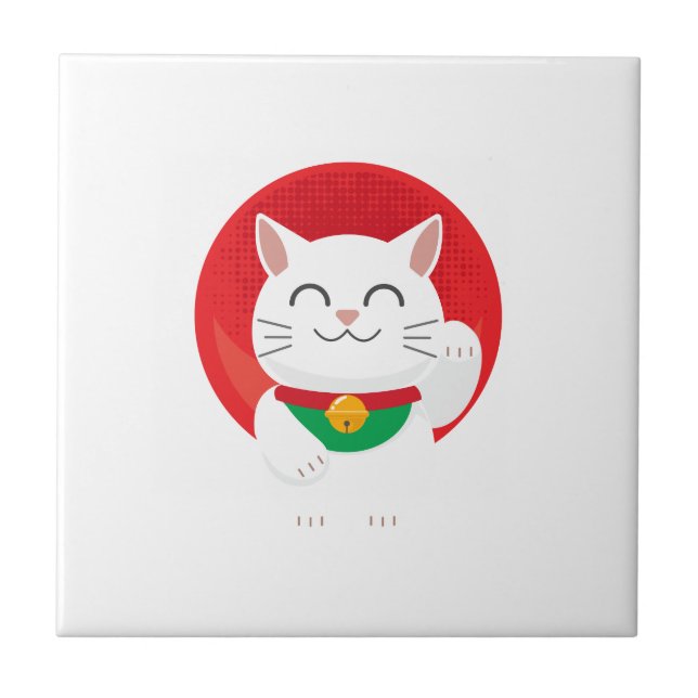 Cat Maneki Neko Japan Lucky Cat Funny Gift Idea Kakelplatta (Framsidan)